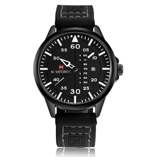 NAVIFORCE Waterproof Military Sport Quartz Men's Watches With Leather Strap grey